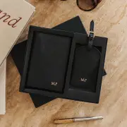 Personalised Black Saffiano Leather Travel Set