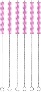 FOREVERIE Multipurpose Small Cleaning Brush Pink for Cleaning Straws, Sippy Cups, Water Bottles, Nozzle, Teapot, Narrow Corner Area, Set of 6, Diameter 10 x Length 250 mm / 0.4 x 10 Inch