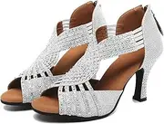 [HOBTEC] Women's Latin Dance Shoes Slip on Ballroom Salsa Bachata for Dance Beginner Dance Performance Practice Low Heel