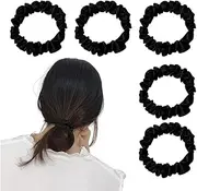 Satin Scrunchies Elastic Hair Ties for Women Girls Hair Accessories Soft Silk Hair Scrunchies for Teen Girls Black Rope Hair Bands Bun Ponytail Holder 5Pcs (Black, One size)