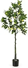 Giantex Artificial Lemon Tree, 80cm Tall Fake Plant w/Lemon Fruits, Cement Pot, Greenery Potted Plant, Free Maintenance, Faux Floor Plant Indoor Home Living Room Porch Office Decor (160 cm Height)