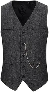 [SMBHIAON] Business Waistcoat For Men - Personalized Black V-Neck Chain Matching Design Single Breasted Gentlemen Occasions Suit Vest,Classic Slim Fit Pockets Tuxedo Suit Vest
