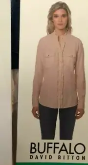 NEW BUFFALO DAVID BITTON PINK LONG SLEEVE BUTTON UP TOP-NWT (S/10, M/12, XL/16)
