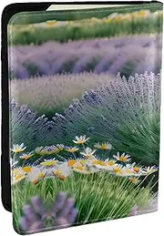 [GaxfjRu] Lavender and Daisy Print Leather Passport Holder Covers Case, Waterproof Travel Wallet Passport Holder for Women Men, Black, One Size