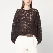 [Brunello Cucinelli] Brown perforated sweater with micro sequins S Brown