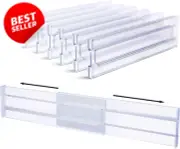 6Pack Adjustable Drawer Dividers, Expandable 11"-20.7", Clear Organizers for Hom