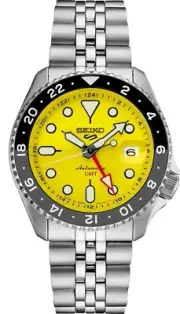 SEIKO 5 SSK017 GMT Steel Case/Bracelet Yellow Dial Date AutomaticSport Watch$475