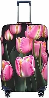 [Pvinnk] pink and tulips print Print Protective Luggage Cover Elastic Washable Suitcase Protector Travel Gear Protector, White, Large