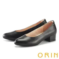 在飛比找momo購物網優惠-【ORIN】圓尖頭真皮粗低跟鞋(黑色)