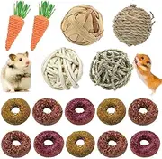 16Pcs Pet Rabbit Sweet Donut Chew Toy Balls for Hamster, Carrot Toys for Teeth Grinding, Small Animal Treats