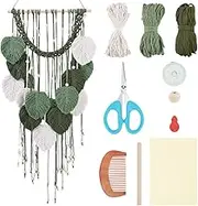 ORIGACH DIY Macrame Leaf Wall Hanging Kit for Beginners Adults, Easy Macrame Leaves Wall Hanging kit with Instruction Boho Macrame Tapestry for Living Room Bedroom Decor, Beige Green and Dark Green