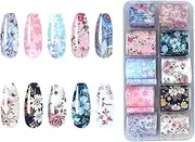 Warm Girl 10 Sheets Fashion Flower Patterns Nail Art Foil Transfer Stickers, Nail Decals Transfer Foil Box, DIY Decoration for Women and Kids