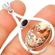 Rosetta Picture Jasper & Amethyst 925 Sterling Silver Pendant Jewelry P-1057