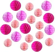 Party Honeycomb Balls Decorations 20pcs 4''6'' Small Paper Honeycomb Balls Tissue Paper Pom Poms Flower Ball Hanging Wall Flower Balls for Baby Shower Birthday Wedding Nursery Decor(4''6''Pink Kit)