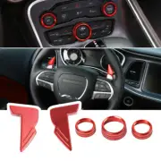 Steering Wheel Shift Paddle AC Switch Knob Rings Cover for Dodge Challenger Red