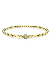 Lagos 18K Yellow Gold Caviar Diamond Pave Ball Stretch Bracelet