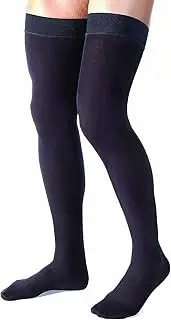 JOBST forMen Thigh High 15-20 mmHg Ribbed Dress Compression Stocking, Closed Toe, Small, Black