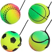 Cabilock 4 Pcs Wrist Balls Elastic Rebound Sports Balls with String for Hand Exercise Comfortable Wrist for Strengthening and Coordination Training