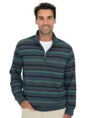 Mens Long Sleeve Stripe 1/4 Zip Top Denim