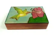 Hummingbird Wood Trinket Box Decorative Hinged Jewelry Box Handcrafted