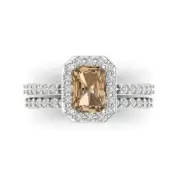 2.22Ct Champagne Gemstone Emerald Cut Solid 14K/18K Gold Wedding Bridal Ring set