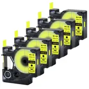 5 Pack Black on Yellow Label Tape for Dymo D1 45018 LabelManager 210D 1/2 X 23'