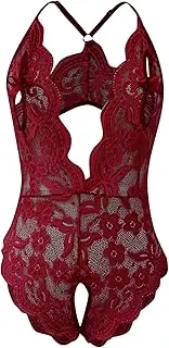 [Generic] Lace Panties with Opening Women Sexy V Neck Underwears Sexy Lingerie Lace Backless Lanyard Underwears Conjoined Tight Suit Submissive Lingerie for Women Plus