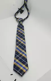 Nordstrom Kids Yellow Blue White Black Plaid Silk Zippered Tie Adjustable Neck