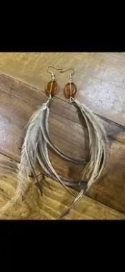 AboriginalMurri Koori Emu Feather Earring Amber glass