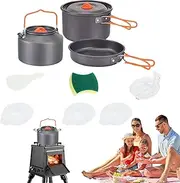 Camping Cooking Set | Portable Tea Pot and Pan for Travel - Portable Camping Pot and Pan Set with Kettle and Handle for Backpacking and Picnic