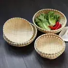 Round Fruit Snack Basket Handmade Drain Basket Durable Bamboo Basket