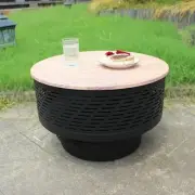 26" Inch Round Wood Burning Fire Pit w/ Grill Lid Poker Waterproof Cover Ash Pan