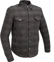 First Manufacturing Mens Motorcycle Waterproof Riding Blk Brown Flannel Jacket Shirt with Armor Pocket