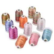 Simthreads 12 Multi Color Variegated Color Embroidery Machine Thread 1000 Met...