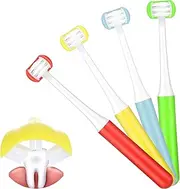 4 Pieces 3-Sided Autism Toothbrush for Special Needs Soft Wrap-Around Training Tooth Brush Saving Time for Kids, Gentle Clean Tooth to Completely Cover The Toothbrush (Blue, Yellow, Green, Red)