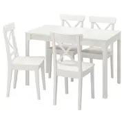 EKEDALEN / INGOLF table and 4 chairs, white/white, 80/120 cm