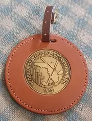 FLORIDA STATE GOLF ASSOCIATION LEATHER Golf Bag Tag Removable Center BALL MARKER