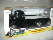 1952 CHEVY COE FLAT BED GLOSS BLACK 1:24 JADA OPENING DOORS & SLIDING CHROME BED