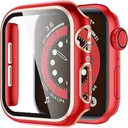 Protective Case Compatible with Apple Watch 45mm/44mm/42mm/41mm/40mm/38mm, Built in Tempered Glass Screen Protector for iwatch 7/6/5/4/3/SE,Hard PC Case Bumper - red & gold, 40mm Series 6/5/4/SE