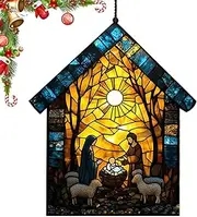 Nativity Christmas Acrylic Suncatchers,Long Lasting Stained Glass Sturdy Window Suncatchers - Vibrant Colors Garden Suncatchers Holiday Decorations for Living Room