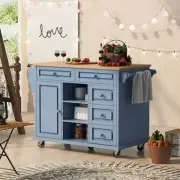 Kitchen Island Cart on Wheels Spice & Towel Rack Open Shelf Drawer Cabinet Large