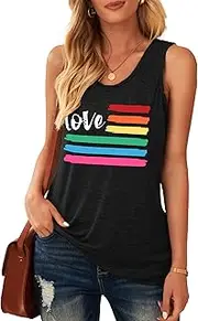 [hohololo] Pride Tank Top for Women LGBT Love Rainbow Print Sleeveless Shirt Gay Pride Month Tops