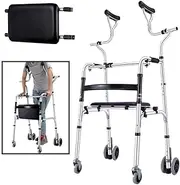 Walker, Seniors Walkers with Axillary Support & Wheels, Lightweight Adjustable Height Adult Rollator, Foldable Aluminum Progressive Mobility Aid Little Surprise