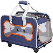 Portable Pet Carrier with Rolling Wheels and Telescopic Handle for Small Animals