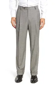 Berle Touch Finish Pleated Houndstooth Classic Fit Stretch Wool Dress Pants