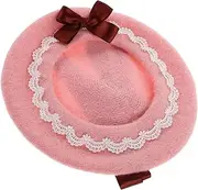 [Ipetboom] Pink Wool Beret Hat: Japanese Style Beret Hat with Sweet Lace Bowknot for Women and Girls Trendy Accessories for Autumn Outfits