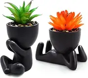 Lenamos Fake Succulent, Mini Succulents Plants Artificial in Modern Human Shaped Ceramic Pots Desk Decor Desk Plant for Office Decor for Women, Cute Fake Plants Bathroom Decor (2)