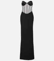 [The New Arrivals Ilkyaz Ozel] The New Arrivals Ilkyaz Ozel Tara mesh-trimmed corset gown AU 14 black