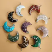 Natural Stone Winding Tree of Life Crescent Moon Shape Pendant Necklaces Jewelry