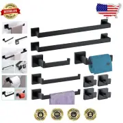 Elegant Matte Black 10-Piece Bathroom Towel Bar and Hook Set - Durable Design